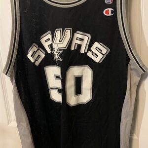 Vintage David Robinson Champion Spurs Black‎ and Gray Jersey 50 Sz L